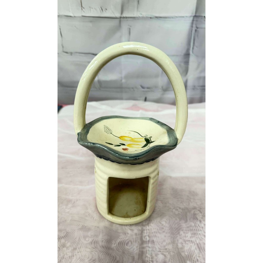 Hand Painted Ceramic Wax Warmer Tea Light Holder Basket Design Floral Farmhouse